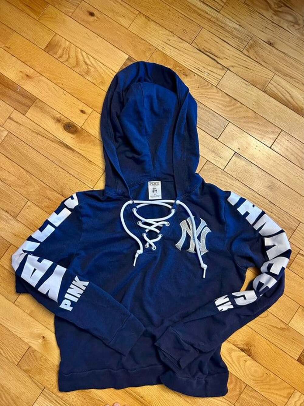 Pink Victoria's Secret MLB New York Yankees Lace-Up Hoodie Size M